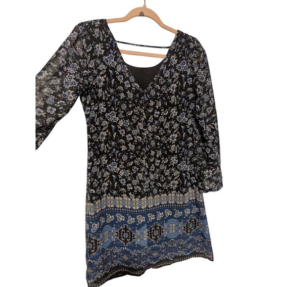 Speechless Women's Size Small Blue Floral 3/4 Button Sleeve Dress Back Cut Out - Picture 7 of 11